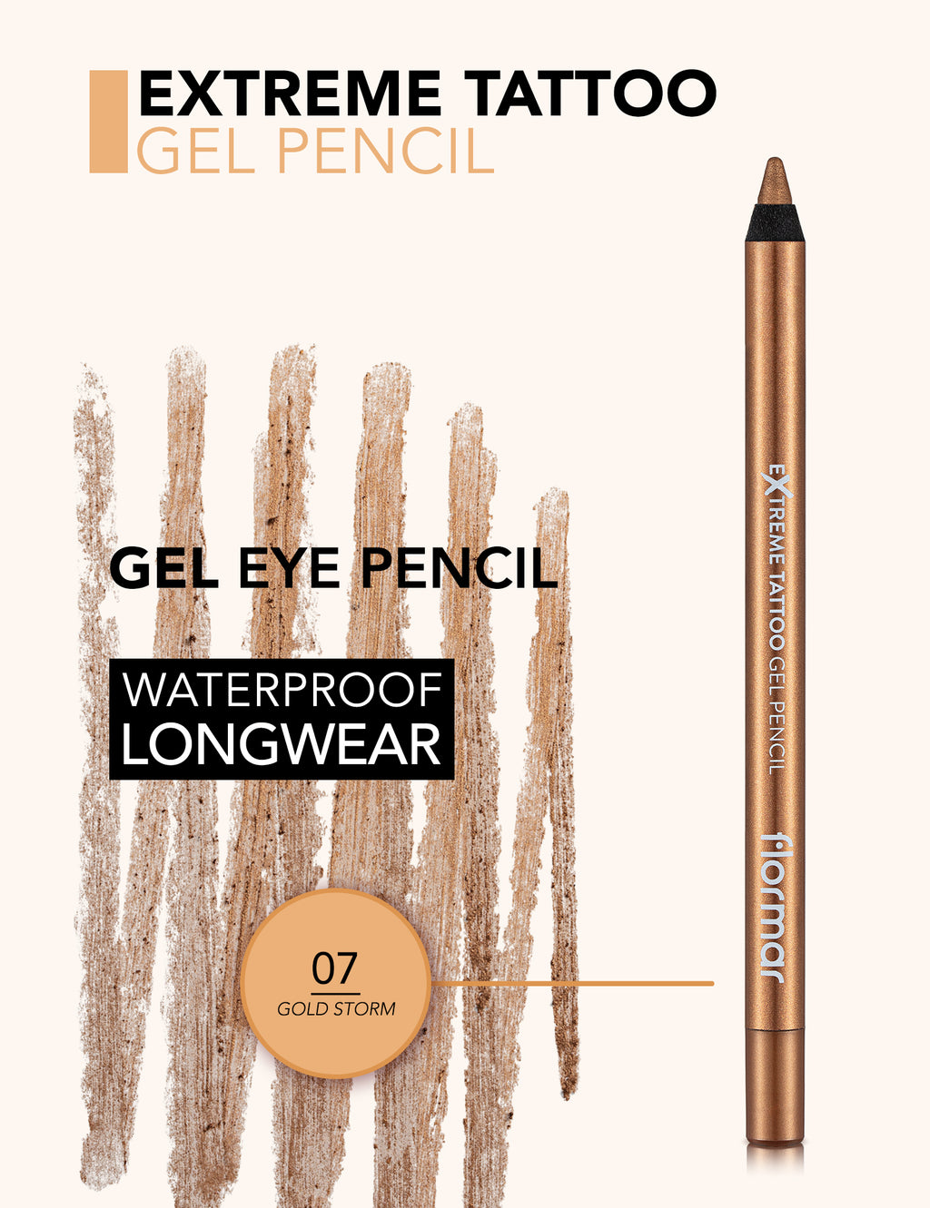 Flormar Extreme Tattoo Gel Pencil - 007 Gold Storm