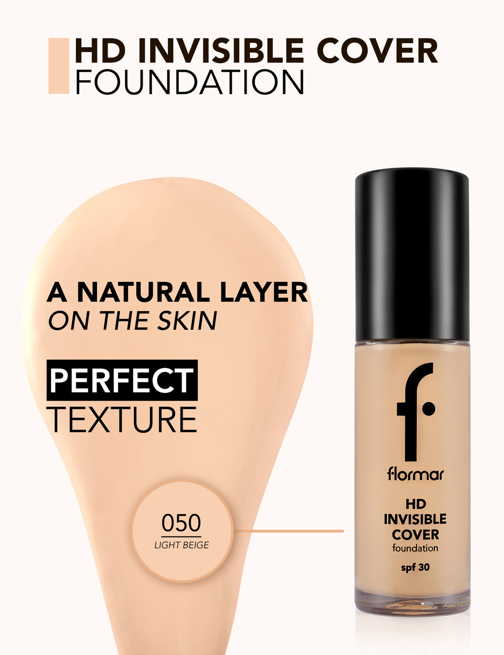 Flormar Hd Invisible Cover Foundation - 050 Light Beige Np