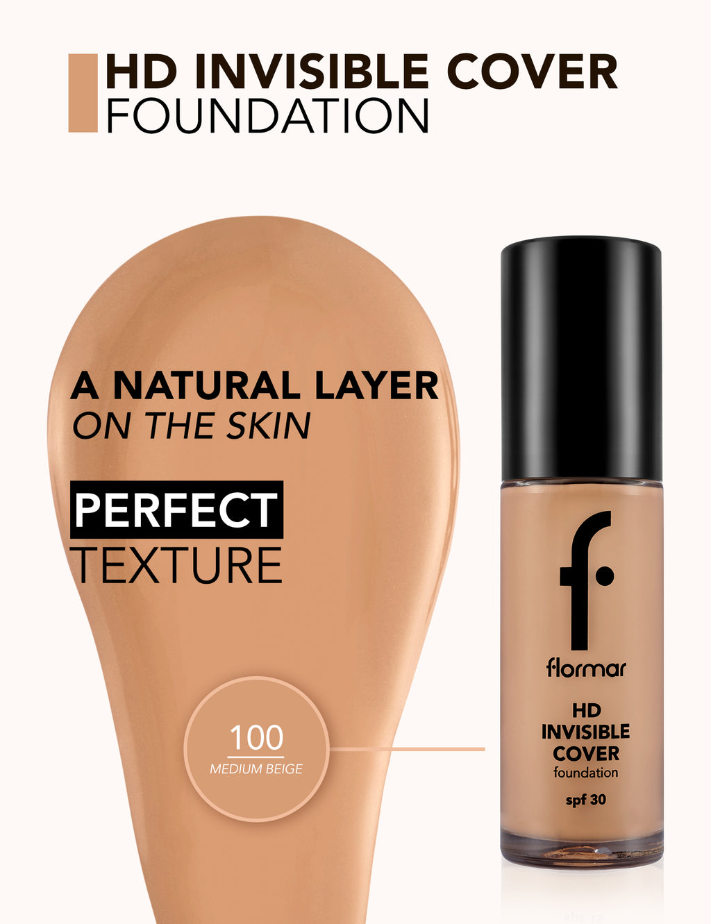 Flormar Hd Invisible Cover Foundation - 100 Mdium Beige Np