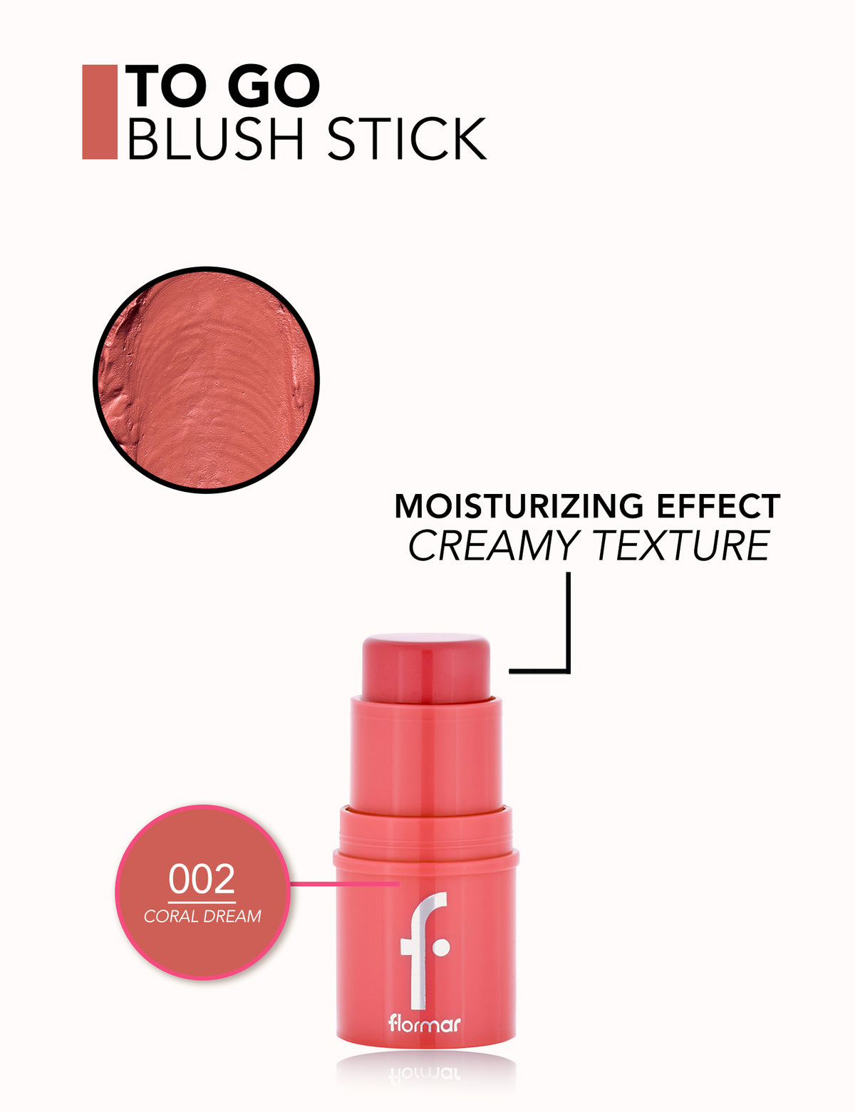 Flormar To Go Blusher Stick - 002 Coral Dream