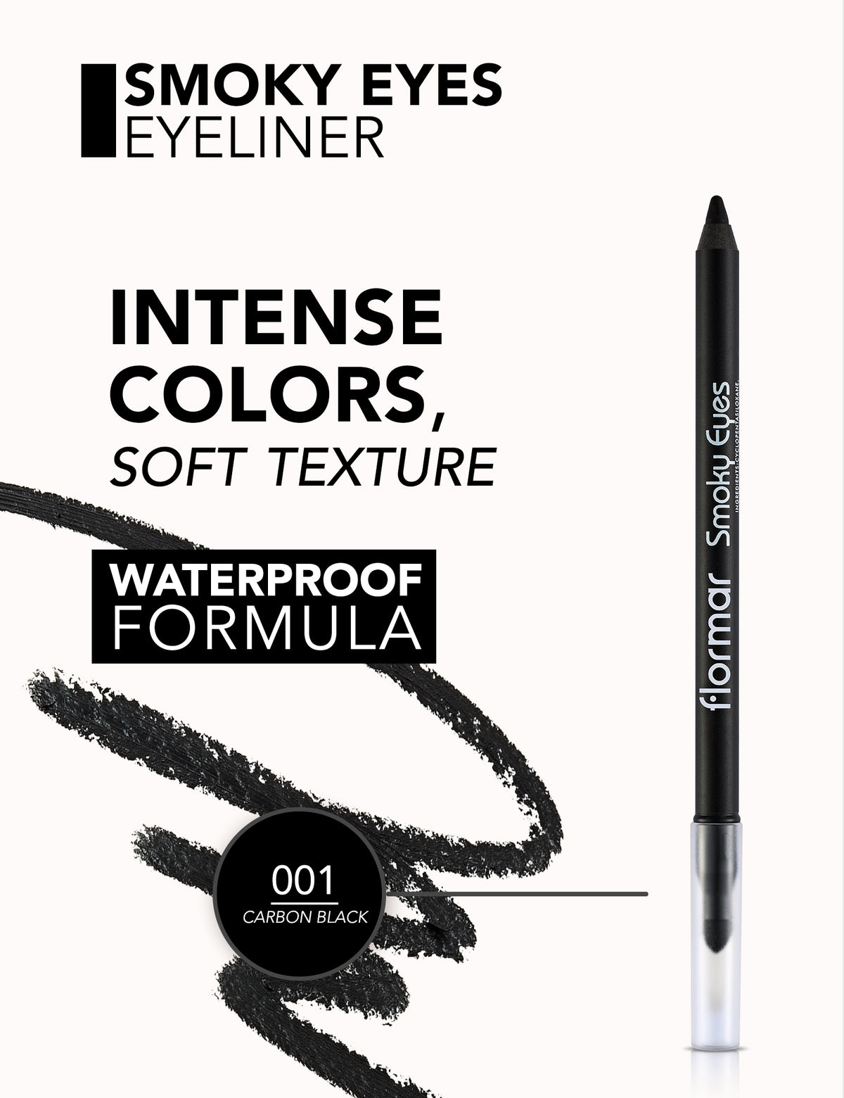 Flormar Smoky Eyes Waterproof Eyeliner - 001 Carbon Black
