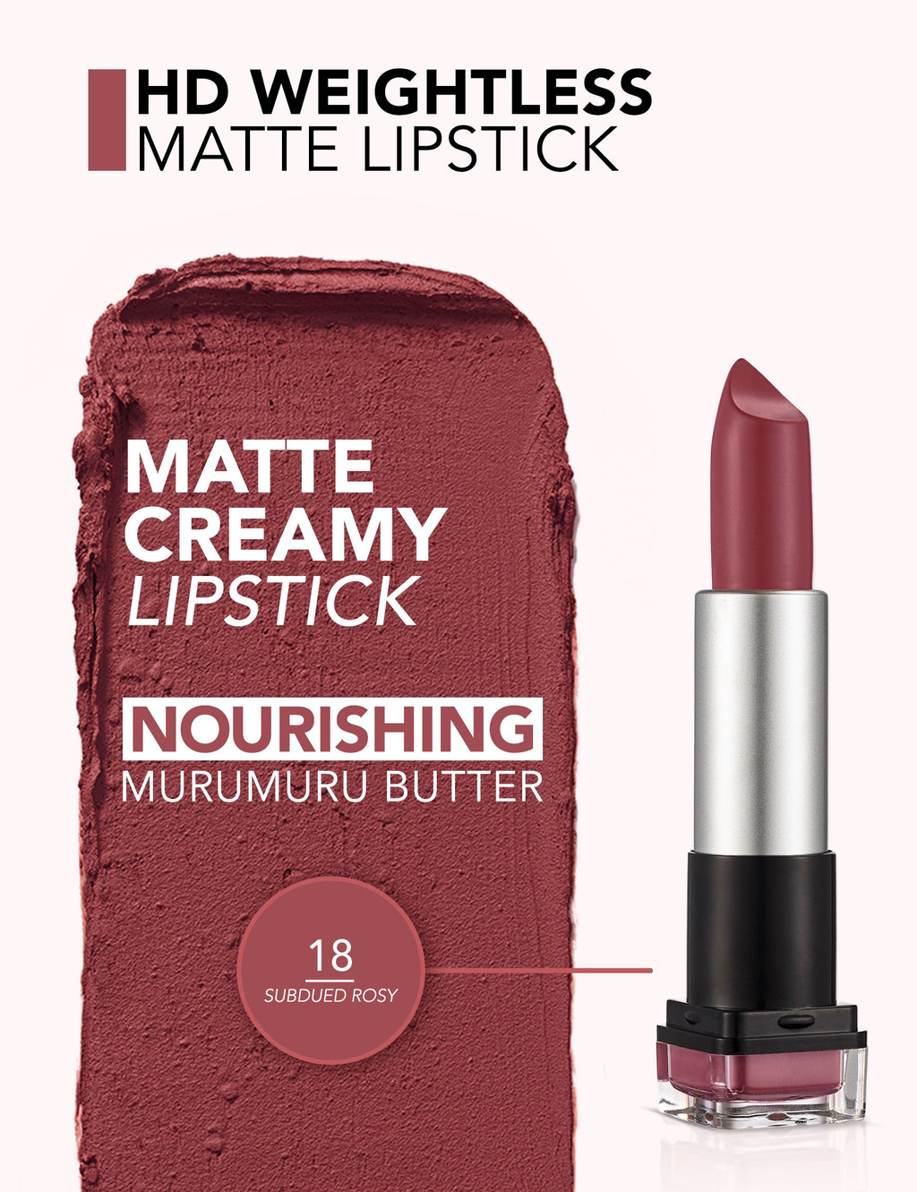 Flormar Hd Weightless Matte Lipstick - 018 Subdued Rosy