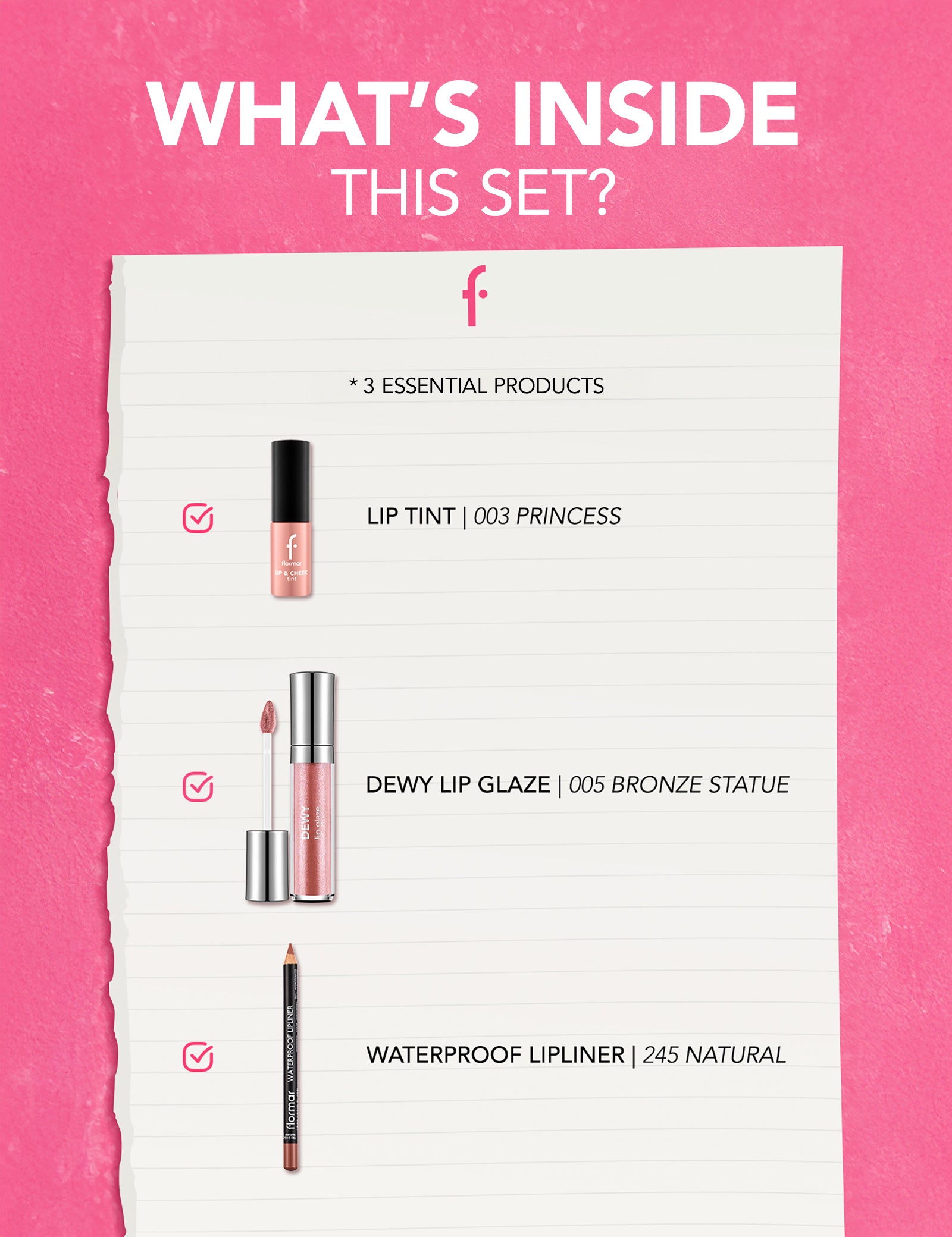Flormar Perfect Lip Combo 3-piece Lip Makeup Set – shade close-up